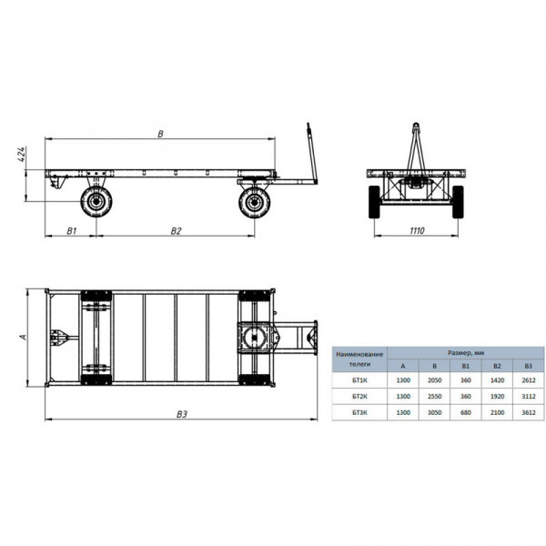 Большегрузная тележка БТ 2 К (1250 х 2500) без колес