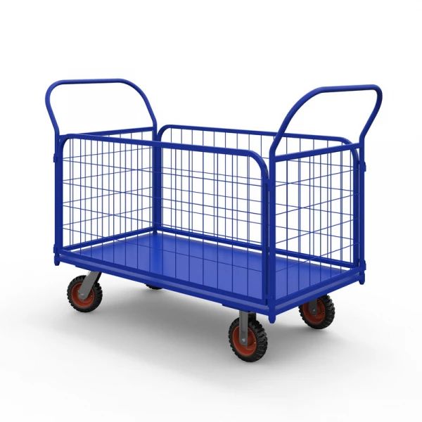 Тележка платформенная с сетчатыми бортами ТС 3 (600х1000) г/п 600 кг.200 литая протекторная резина HV Market
