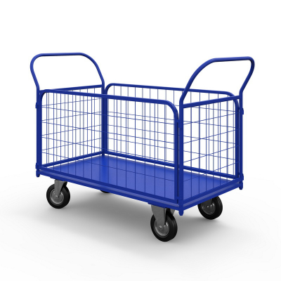 Тележка платформенная с сетчатыми бортами ТС 7 (800х1400) г/п 550 кг.200 черная резина HV Market