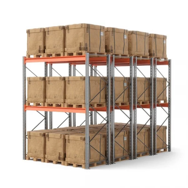 Стеллаж двойной глубины 3500х2700х1100 мм. Уровни хранения: пол+2 (3000 кг на ярус) HV Market