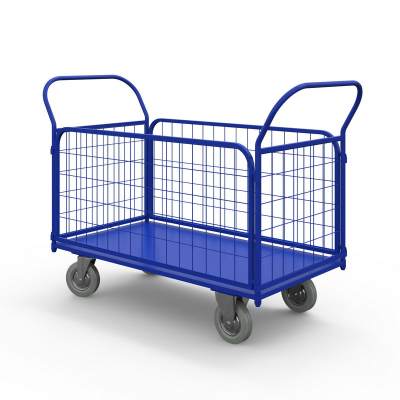 Тележка платформенная с сетчатыми бортами ТС 7 (800х1400) г/п 550 кг.200 серая резина HV Market